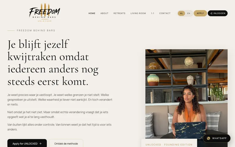 Freedom Behind Bars landing page, a premium bilingual transformation practice